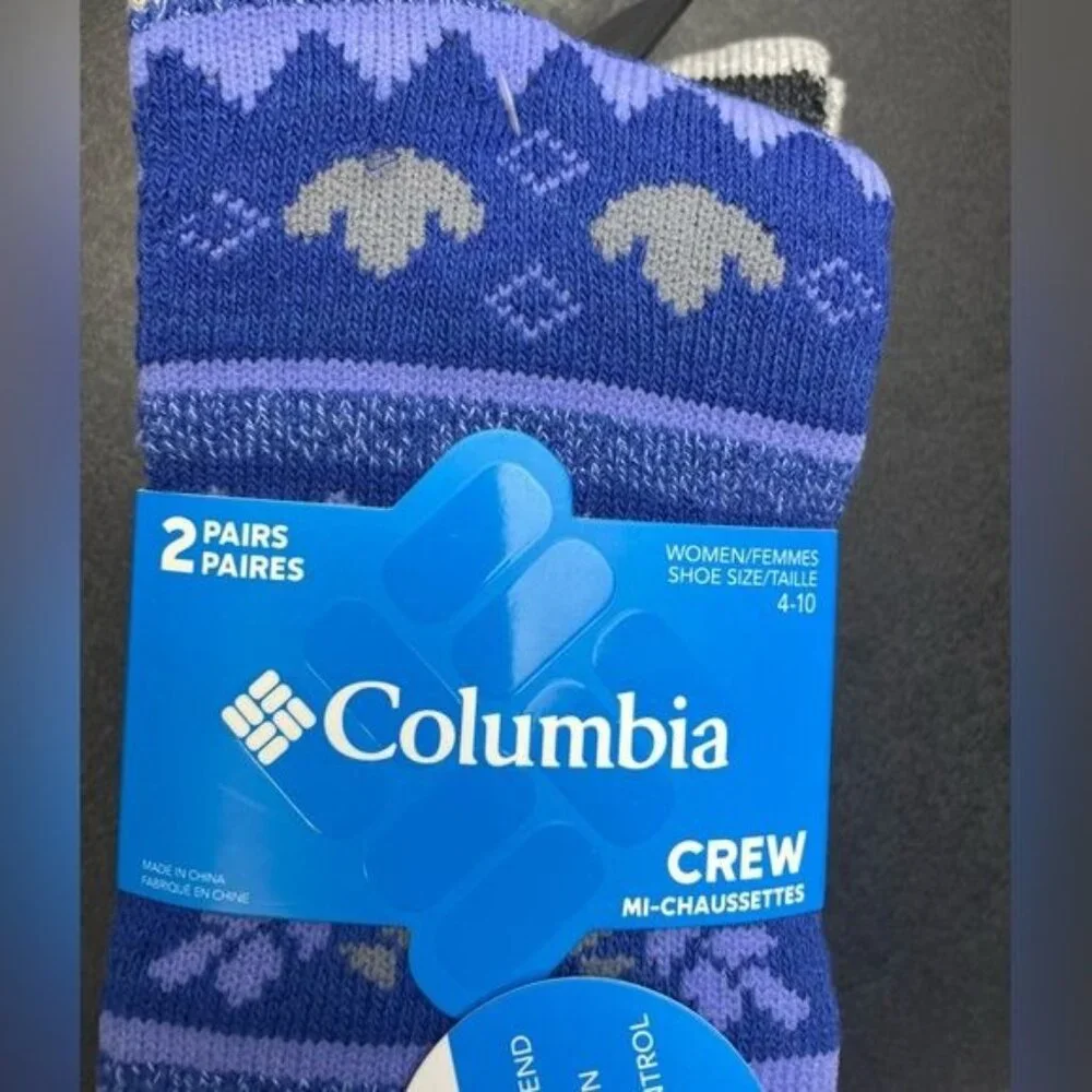 COLUMBIA COTTON BLEND 2-PAIRS CREW SOCKS MI-CHAUSSETTES 4-10
